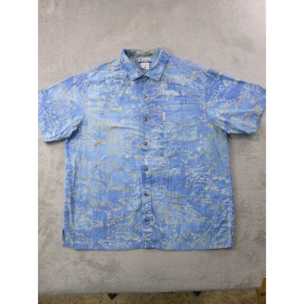 Columbia River Lodge Button Up Shirt Mens XL Blue‎ All Over Print Short Sleeve
